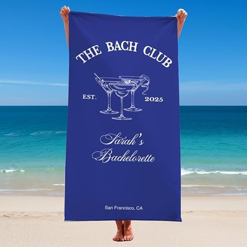 Personalized Bridesmaid Beach Towel with Name Location