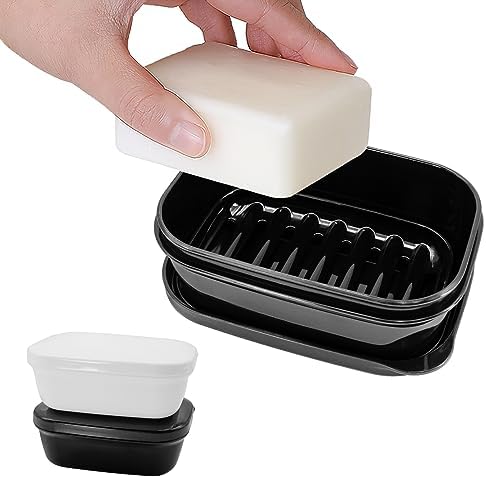 2 Pack Portable Soap Dishes with Leak-Proof Lid and Drain