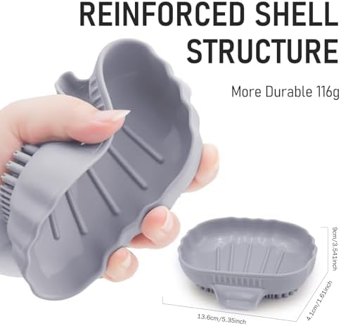Mabnuby Silicone Self Draining Soap Dish with Bristles Brush Purple Grey