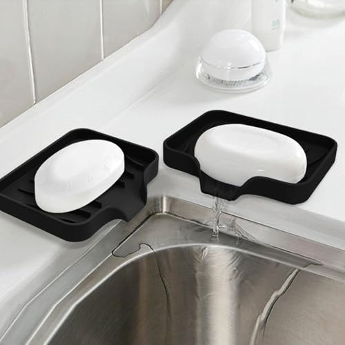 Silicone Soap Dish with Drain Spout 2pcs Black