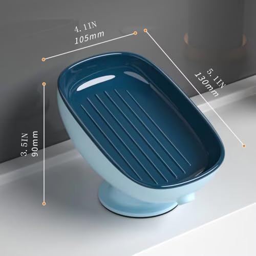FABEILAI Leaf Shape Soap Holder with Suction Cup Self Draining Gray