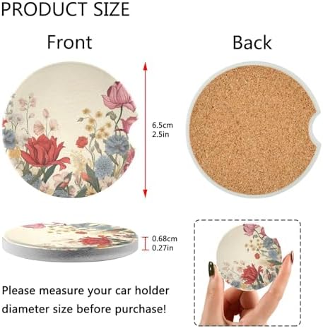 Retro Flowers Car Cup Holder Coasters 2 Pack