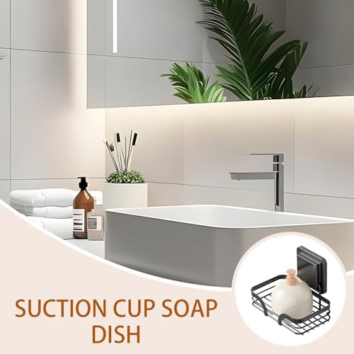 Suction Soap Holder with Hooks - No Drill Wall Mount