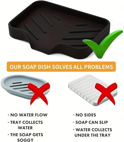 Silicone Soap Dish with Drain Spout - Black 1 Pcs