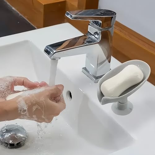 Shunkyang Leaf-Shaped Self Draining Soap Dish Holder Grey 1 Pcs