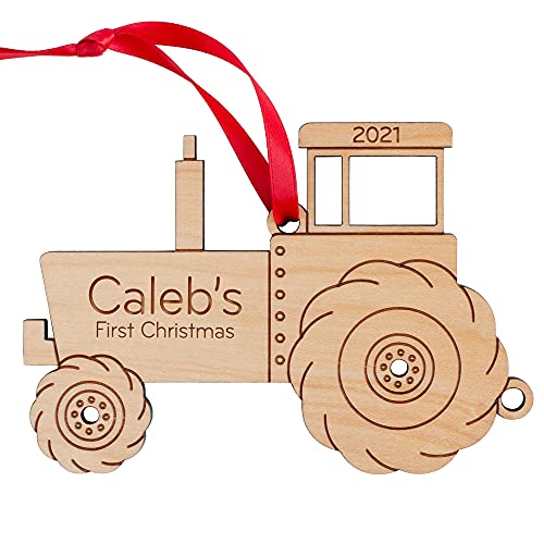 Tractor Farm Ornament Personalized Babys First Christmas 2024 Wood Handmade
