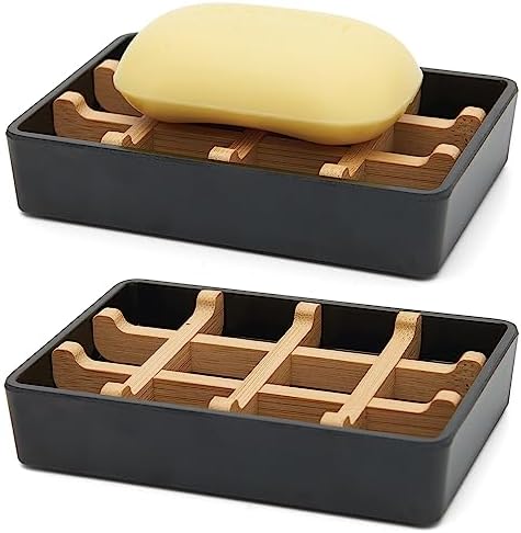 Bamboo Soap Dish with Anti-Slip Pads and Four Compartments