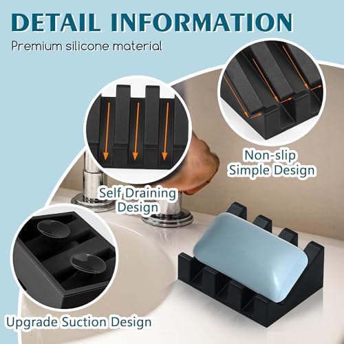 AIXIAOYA Silicone Soap Dish with Drain and Double Suction Cups 1