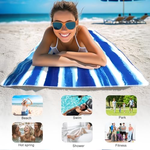 ORMAN Blue Stripes Beach Towel 55x28 Microfiber 1