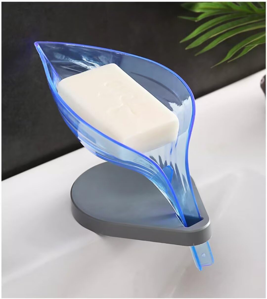 FABEILAI Leaf-Shape Soap Dish Holder Self Draining Gray