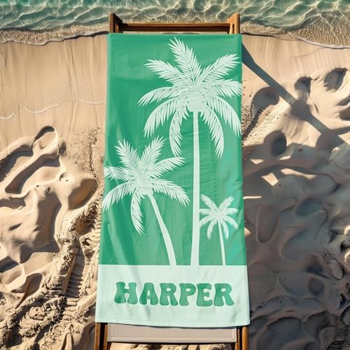 Personalized Beach Towel with Name and Palm Tree Design