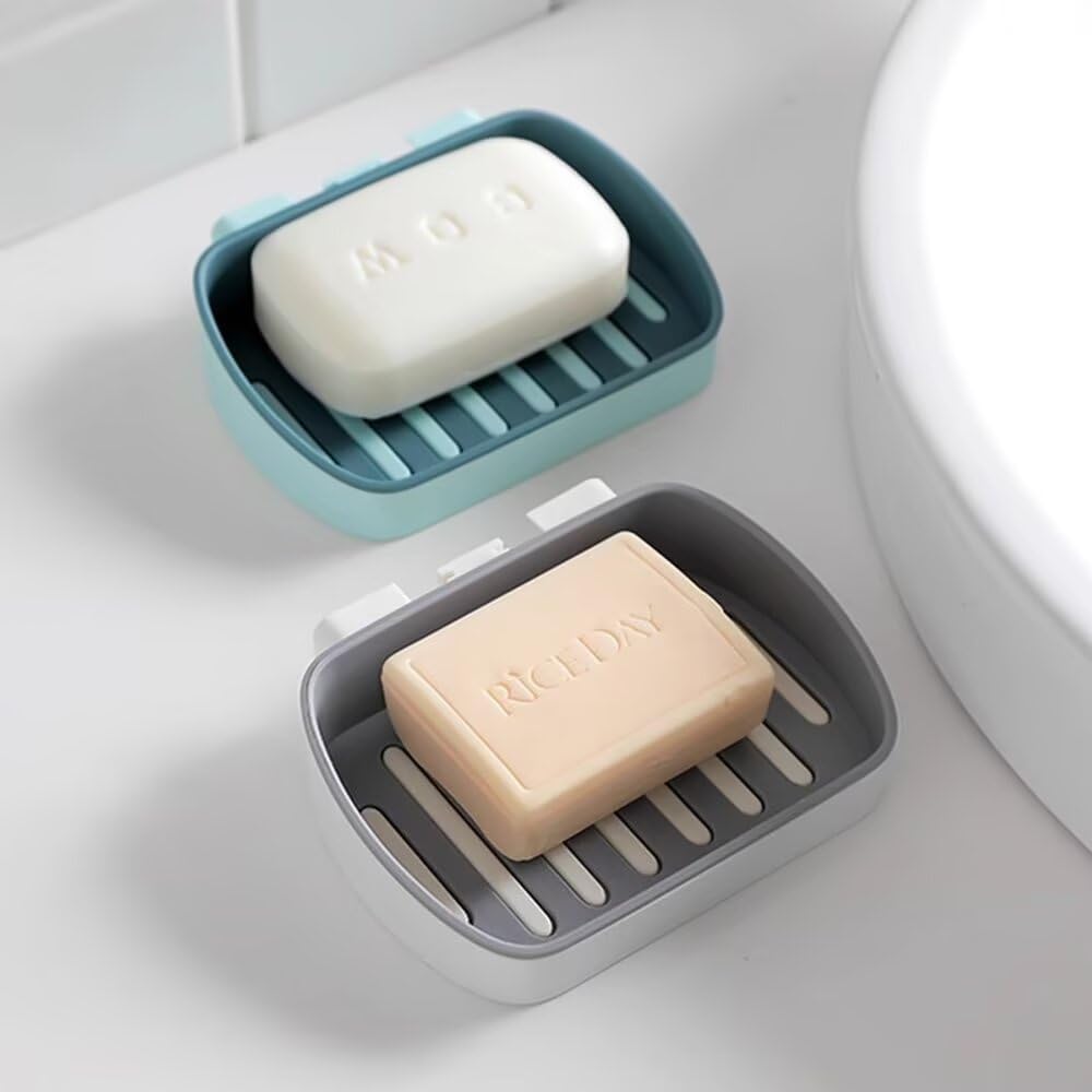 Draining Soap Dish with Water Tray Holder Gray