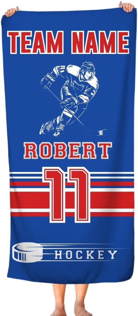 Personalized Hockey Team Beach Towel Custom Dad Mom Gift Sports Fan Towel