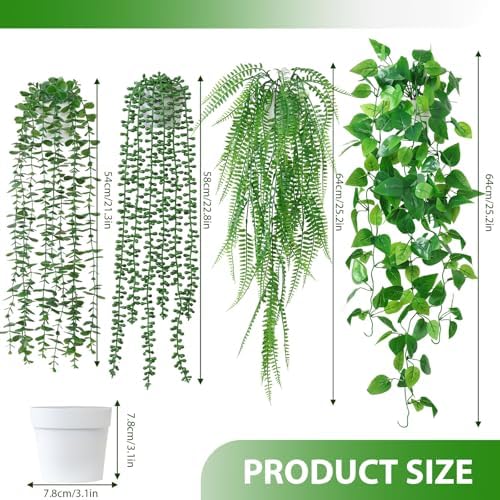 Dremisland 4 Pack Artificial Hanging Plants with Pots