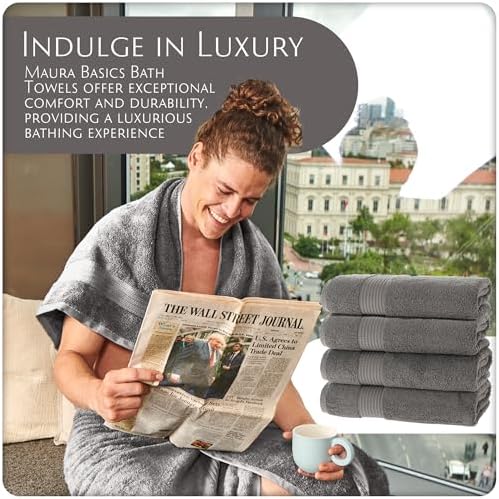 MAURA Basics Turkish Cotton Bath Towel Set 27x54 Space Gray