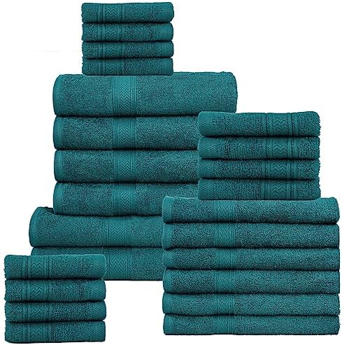 HILLFAIR 24 Pc Towel Set - 100 Cotton Teal