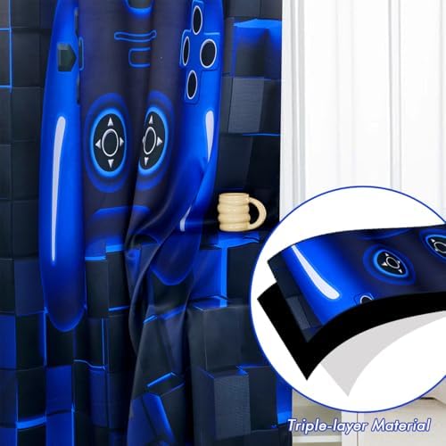 PERFEMET Gamer Kids Curtains 2 Panels Black Blue