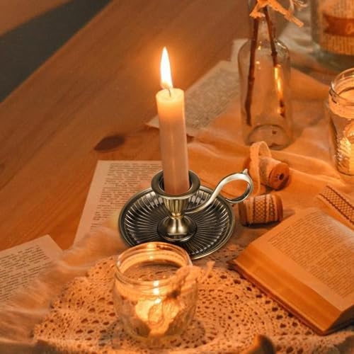 Healifty Vintage Bronze Candlestick Holder with Handle
