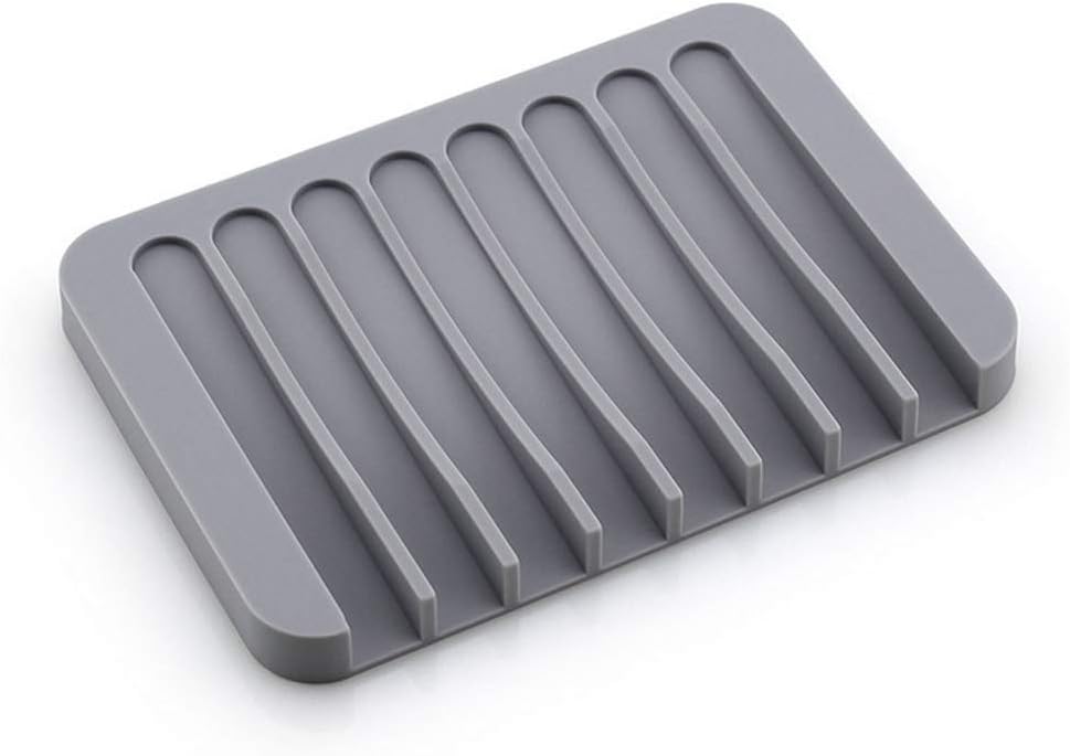 Familyhouse Flexible Silicone Soap Dish Tray Holder Drainer Grey