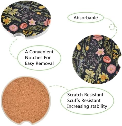 Takiito Garden Flowers Car Cup Holder Coasters 2 Pack