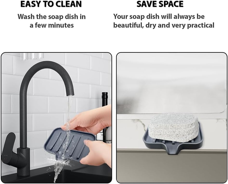 Silicone Self Draining Soap Dish with Non-Slip Base