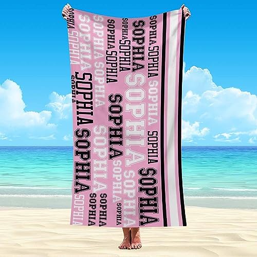 Personalized Light Green and Black Beach Towel with Initials