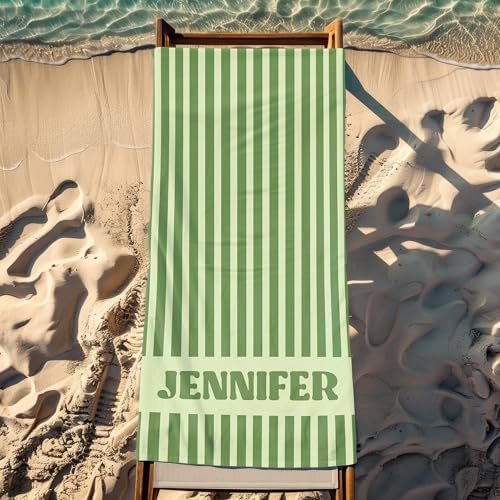 Personalized Beach Towel with Name - Custom Striped Design