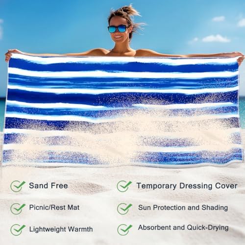 ORMAN Blue Stripes Beach Towel 55x28 Microfiber 1