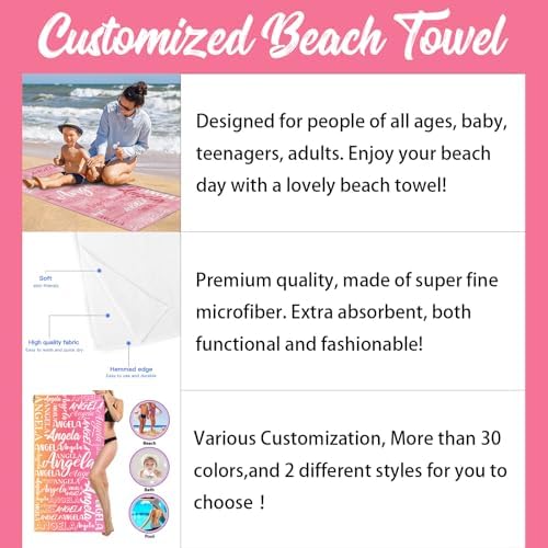 Personalized Beach Towel with Name for Kids and Adults