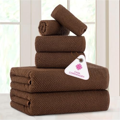 CASA COPENHAGEN Popcorn Textured 6-Piece Towel Set - Toffee Brown