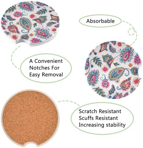 Takiito Paisley Flower Car Coasters 2 Pack 1