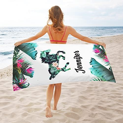 Personalized Horse Beach Towel with Name and Flowers