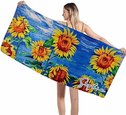 Personalized Beach Towel with Initials for Men Women Kids