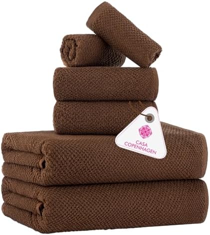 CASA COPENHAGEN Popcorn Textured 6-Piece Towel Set - Toffee Brown