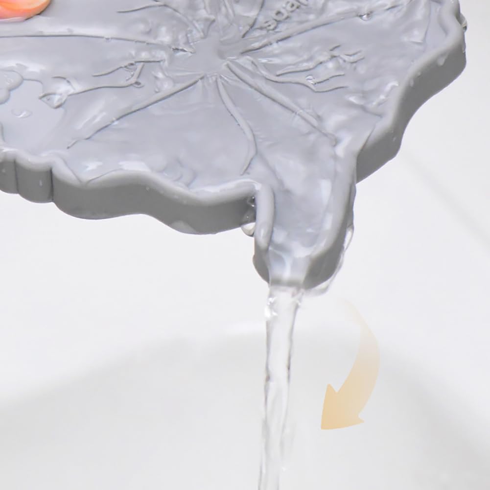 Creative Silicone Soap Holder Lotus Leaf Shape Non Slip Self Draining Light Grey