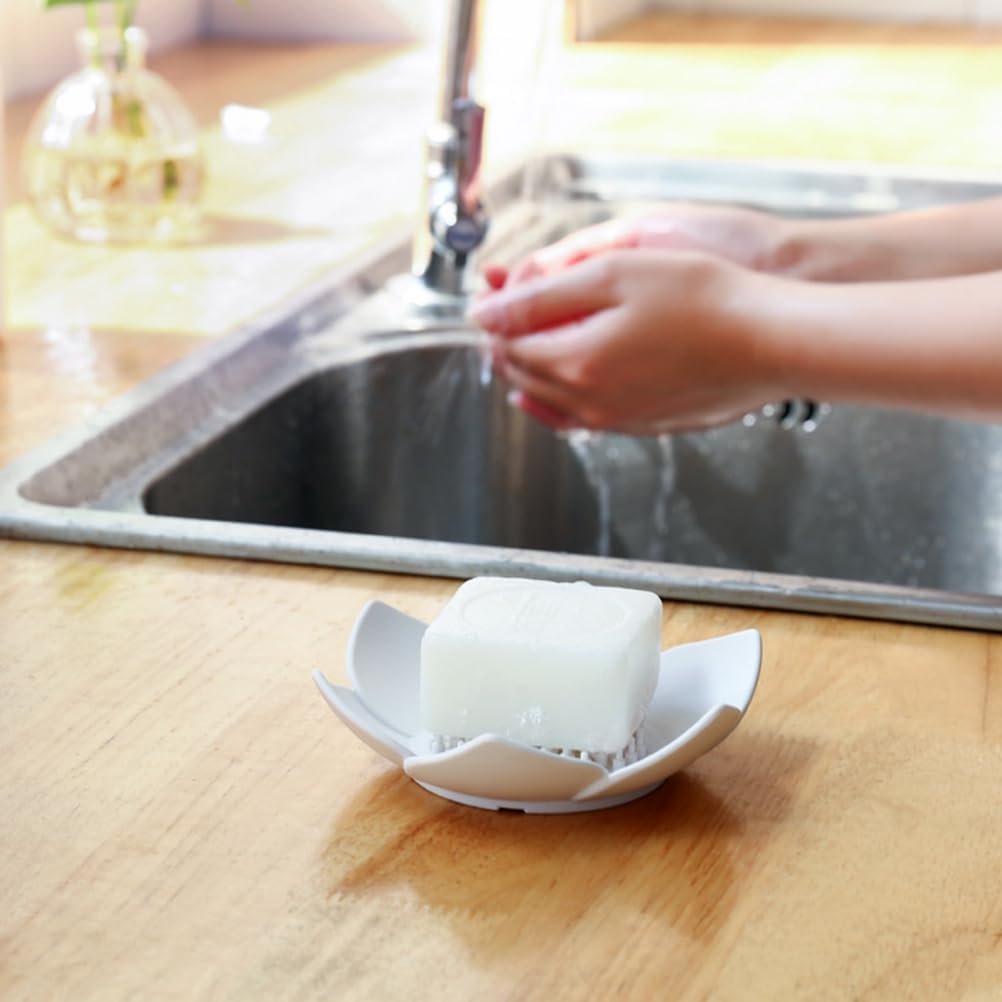 Cabilock Flower Shape Silicone Soap Dish Drain Tray Holder