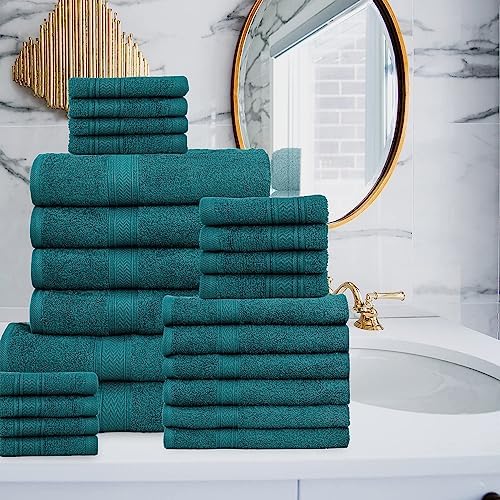HILLFAIR 24 Pc Towel Set - 100 Cotton Teal