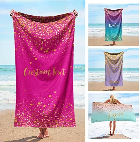 Custom Beach Towel - Glitter Gold Print with Name Initials