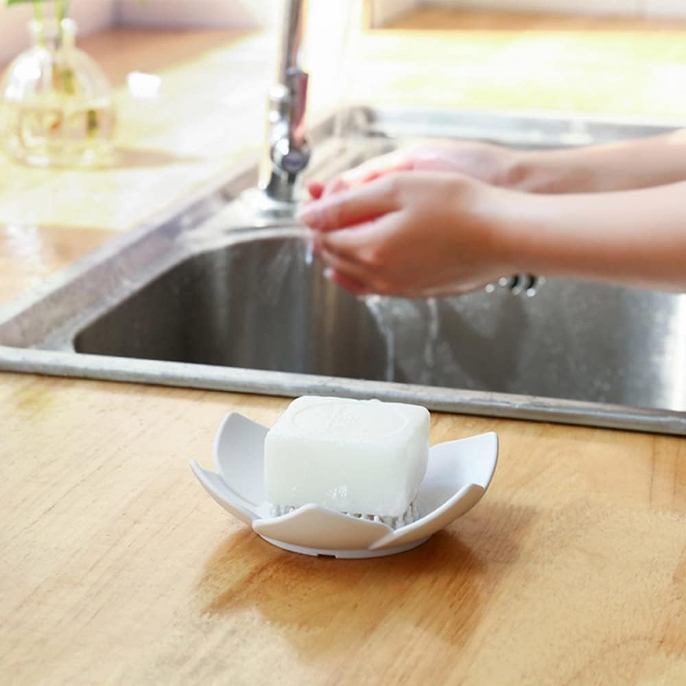 GXMRHWY Silicone Soap Dish Flower Shape Drain Holder Grey