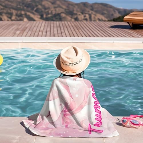 RAMULEN 2025 Custom Beach Towel with Name Striped Unicorn