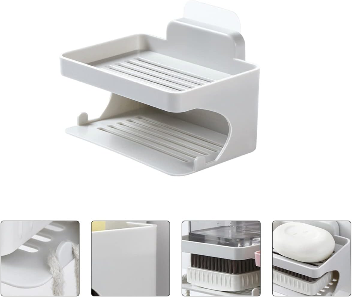 WESIEVYA Punch Double Layer Soap Dish Holder Organizer for Bathroom Kitchen