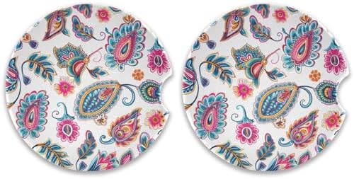 Takiito Paisley Flower Car Coasters 2 Pack 1