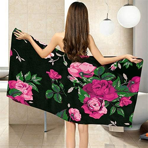 Moslion Comfy Bath Towel Red Rose Flower Pattern