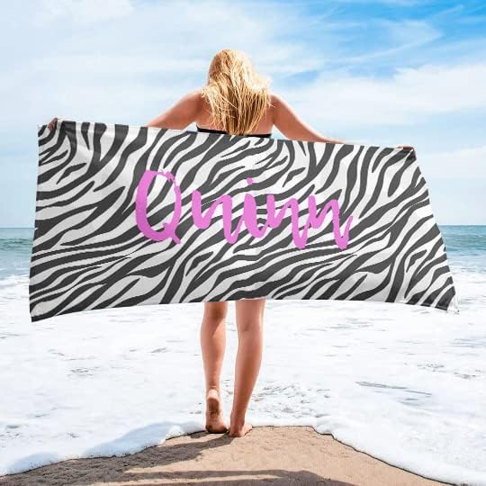 Custom Beach Towel - Leopard Print Cotton Poly Blend 30x60 Inch Personalized Name Initials