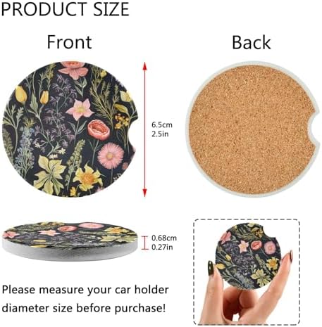 Takiito Garden Flowers Car Cup Holder Coasters 2 Pack