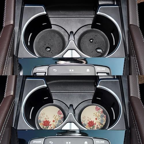 Retro Flowers Car Cup Holder Coasters 2 Pack