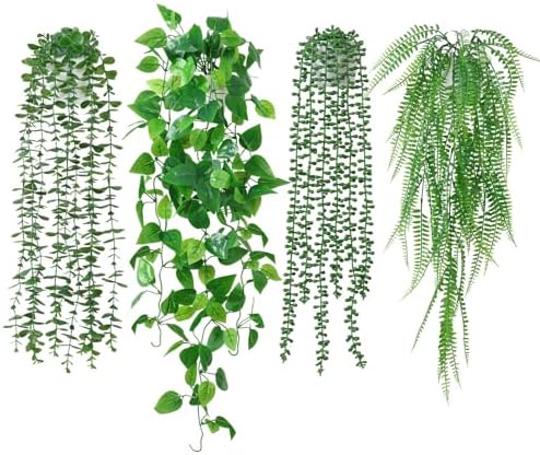 Dremisland 4 Pack Artificial Hanging Plants with Pots