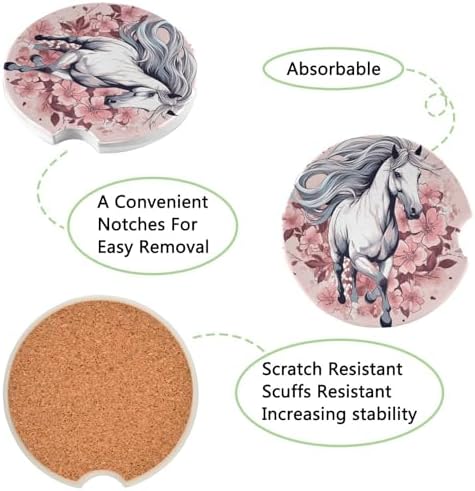 Takiito Horse Flowers Car Coasters 2 Pack