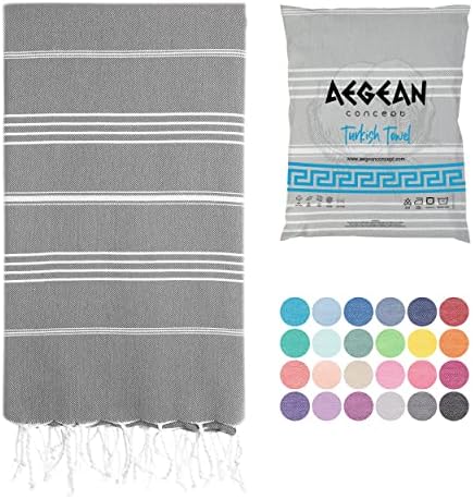Aegean Concept Turkish Beach Towel 37x77 Inches Soft Quick Dry Packable Anthracite