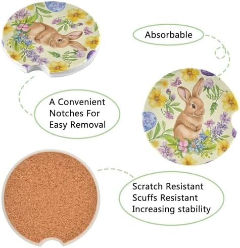 Easter Bunny Car Coasters 2 Pack - Ceramic Cork Base